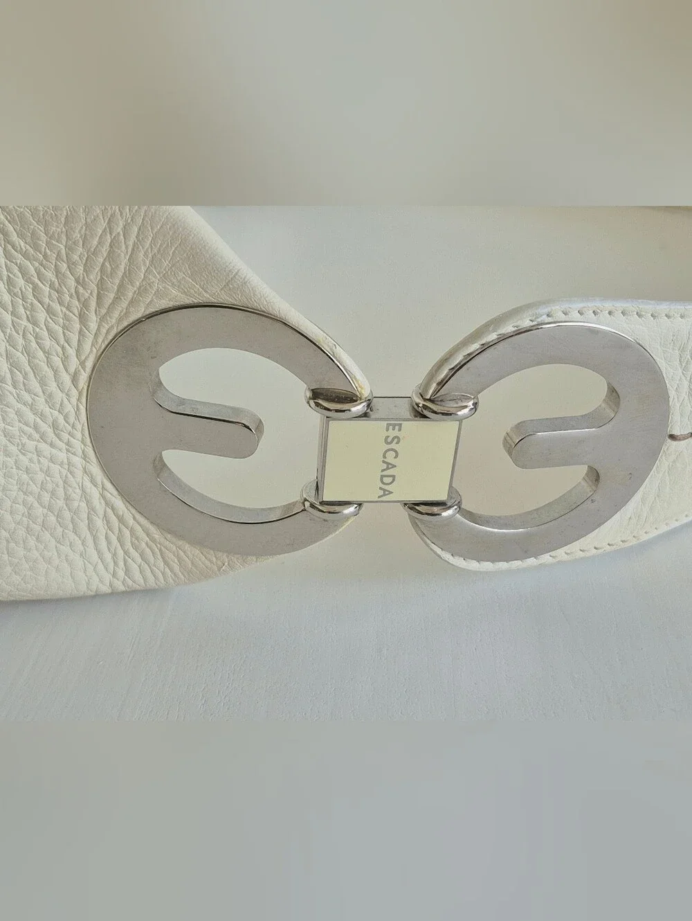 Escada Itaky Cream Pebbled Leather Silver Accents Medium Hobo Shoulder Bag